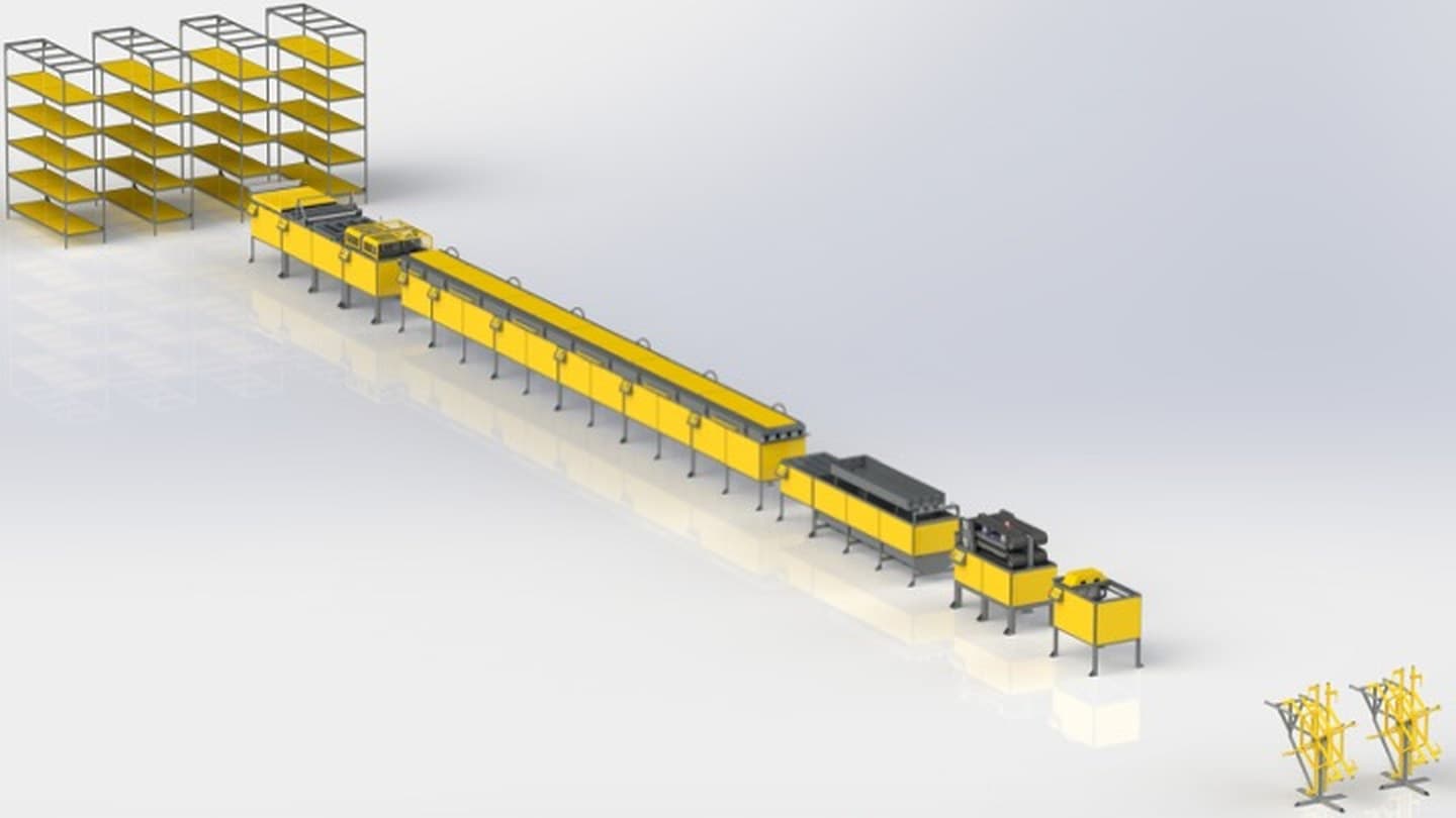 Composite Tech GFRP rebar production line, full layout from rack to output