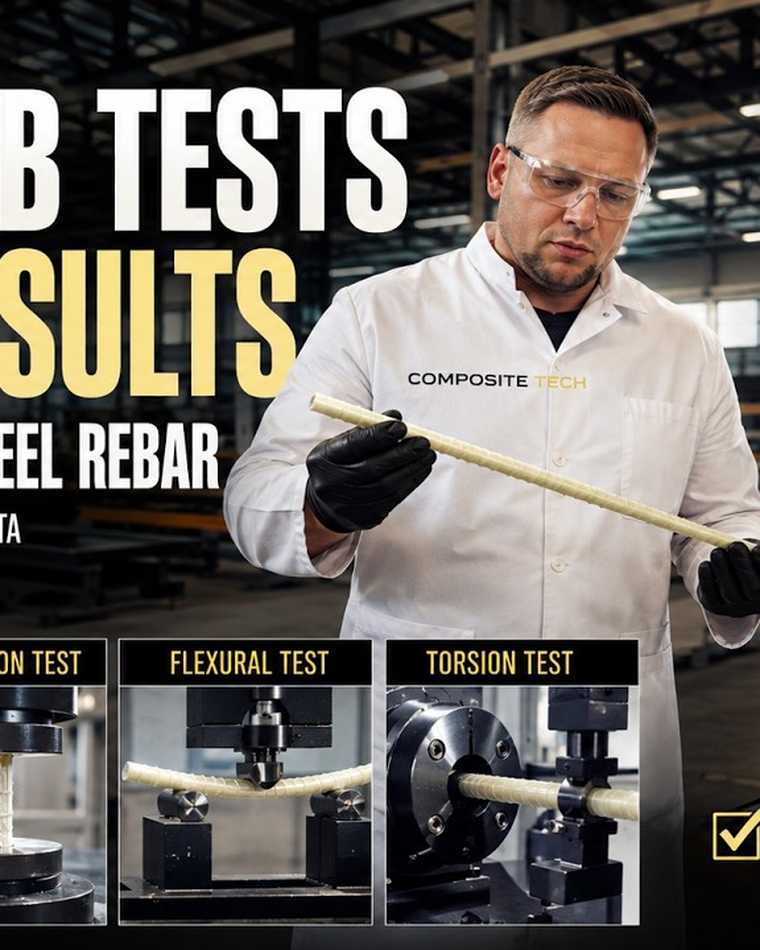Tension, flexural, and torsion test results on GFRP rebar